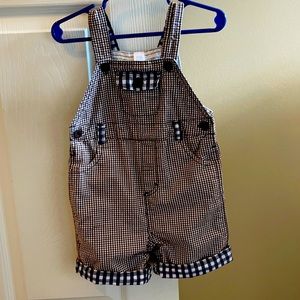 Brown, blue, white plaid 24 month boutique overalls.